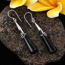 Load image into Gallery viewer, Authentic 925 Sterling Silver Pear Black Onyx Elegant Unique Stylish Fashion Costume Dangle Drop Earrings Jewelry for Women