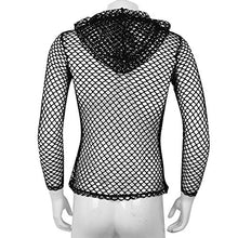 Load image into Gallery viewer, Alvivi Men's Sexy See Through Shirt Fishnet Mesh T-Shirt Long Sleeve Hoodie Undershirt Clubwear Black#Hooded XX-Large
