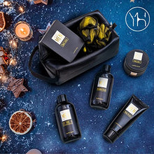 Load image into Gallery viewer, YARD HOUSE Bath and Body Spa Gifts Baskets Set for Men - Sandalwood & Amber – 7Pcs Men’s Spa Kit with Body wash, Bubble bath, Bath Salt, Body Lotion, Body Scrub, Loofah and Leather Toiletry Bag