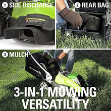 Load image into Gallery viewer, Greenworks 40V 19-Inch Cordless (3-In-1) Push Lawn Mower, 4.0Ah + 2.0Ah Battery and Charger Included 25223