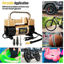 Load image into Gallery viewer, iKer Portable Air Compressor Pump Heavy Duty Tire Inflator for Car,Truck,SUV Tires,12V 70L/Min Double Cylinders Metal Air Pump 150PSI with Battery Clamp,11.5ft Extension Air Hose and Tire Repair Kit