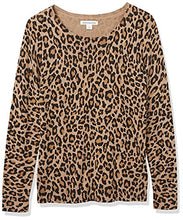 Load image into Gallery viewer, Amazon Essentials Women's Long-Sleeve Lightweight Crewneck Sweater (Available in Plus Size), Camel Heather, Animal Print, Medium
