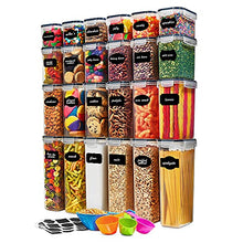 Load image into Gallery viewer, 24 Pack Airtight Food Storage Container Set - BPA Free Clear Plastic Kitchen and Pantry Organization Canisters with Durable Lids for Cereal, Dry Food Flour & Sugar - Labels, Marker & Spoon Set