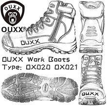 Load image into Gallery viewer, OUXX Work Boots for Men, Waterproof Steel Toe YKK Zipper Non-Slip Rubber Leather Shoes, Puncture-Proof, Breathable, Comfortable(Black, OX020, US 7.5)