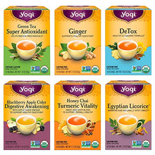 Load image into Gallery viewer, Yogi Tea - Digestion and Detox Tea Variety Pack Sampler (6 Pack) - Green Tea Super Antioxidant, Ginger, DeTox, Blackberry Apple Cider, Honey Chai Turmeric Vitality, and Egyptian Licorice - 96 Tea Bags