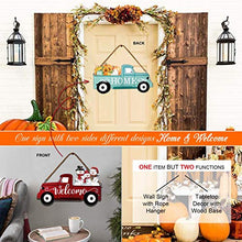 Load image into Gallery viewer, Winder Truck Welcome Sign & Home Sign, 2-Side Red Truck Christmas Decor Signs with 10 Pcs Icons for Front Door, Holiday, Fall, Christmas, Harvest, Easter, Halloween, Seasonal and Interchangeable Wall Hanging & Freestanding Tabletop Decor for Your Home