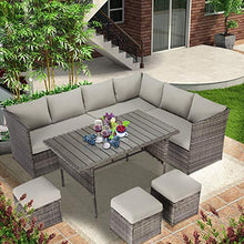 Load image into Gallery viewer, U-MAX Patio Furniture Sets 7 Pieces Outdoor Conversation Set All Weather Wicker Sectional Sofa Couch Dining Table Chair with Ottoman (Gray)