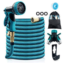 Load image into Gallery viewer, COOLWUFAN 50ft Expandable Garden Hose, 9-Function High Pressure Water Spray Nozzle with 3/4" Solid Brass Fittings/ 2-Way Pocket Flexible Splitter, Expanding Hose for Garden Lawn Car Pet Washing
