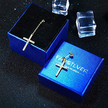 Load image into Gallery viewer, Fansilver S925 Sterling Silver Cross Dangle Drop Stud Earrings 925 Sterling Silver Cross Necklaces For Women 14K Gold Plated Tiny Pendant Necklace