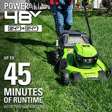 Load image into Gallery viewer, Greenworks 48V 20" Brushless Cordless Self-Propelled Lawn Mower + 24V Brushless Drill / Driver, (2) 5.0Ah USB Batteries (USB Hub) and Dual Port Rapid Charger Included (2 x 24V)