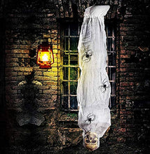 Load image into Gallery viewer, 4E’s Novelty Hanging Cocoon Corpse Prop | Halloween Scary Decorations Outdoor | 60 Inch/5 Ft Scary Hanging Skeleton Mummy with Spider, Flexible - for Haunted House, Yard Decor, Graveyard Scene