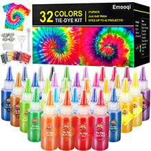 Load image into Gallery viewer, DIY Tie Dye Kits, Emooqi 32 Colours All-in-1 Tie Dye Set contain 32 Bag Pigments, Rubber Bands, Gloves, sealed bag,Apron and Table Covers for Craft Arts Fabric Textile Party DIY Handmade Project
