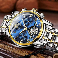 Load image into Gallery viewer, OLEVS Automatic Watch for Men Self Winding Mechanical Waterproof Stainless Steel Strap Blue Face Classic Tourbillon Wrist Watches-1
