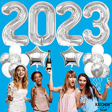 Load image into Gallery viewer, Huge, Silver 2023 Balloons Set - 40 Inch, 2023 Balloons Numbers, Confetti Balloons | Silver NYE Balloons, Happy New Year Decorations 2023 | New Years Eve Party Supplies 2023 for NYE Decorations 2023