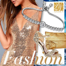 Load image into Gallery viewer, NINASUN Valentines Bracelet Gifts for Her 925 Sterling Silver Adjustable Chain Bangle Sparkling Cubic Zirconia Fine Fashion Jewelry Birthday Gifts Present Her Ladies Girls Girlfriend Wife Mother