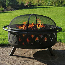 Load image into Gallery viewer, Sunnydaze Crossweave Outdoor Fire Pit - 36 Inch Large Bonfire Wood Burning Patio & Backyard Firepit for Outside with Spark Screen, Poker, and Round Fireplace Cover, Black