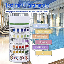 Load image into Gallery viewer, SuperCheck 5-in-1 Test Strips for Testing Chemicals Content in Pool and Spa, 6 Parameters, 100 Count, Swimming Water Test Kits for Hardness, Chlorine, Bromine, pH and Alkalinity, Pool Water Tester