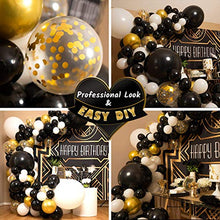 Load image into Gallery viewer, 4 Sizes – Black White Gold Balloon Garland Kit & Arch for New Years, Graduation or Birthday – Small and Large Black and White Balloons with Gold Confetti – Party Decorations for Gatsby Roaring 20s