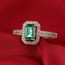 Load image into Gallery viewer, Jewelry Sets Vintage Natural Green Emerald Diamond 14K Solid Rose Gold Wedding Ring Set