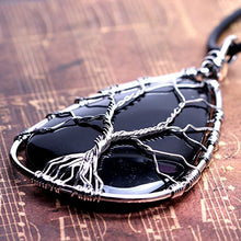 Load image into Gallery viewer, HongJinTian Natural Black Obsidian Wire Wrapped Tree of Life Gemstone Teardrop Pendant Necklace Healing Crystal Chakra Jewelry