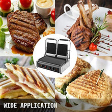 Load image into Gallery viewer, Happybuy 110V Commercial Sandwich Panini Press Grill 2X1800W Temperature Control 122°F-572°F Commercial Panini Grill Non Stick Surface for Hamburgers Steaks Bacons (Up Grooved and Down Flat Plates)