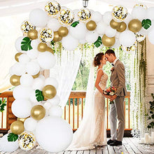 Load image into Gallery viewer, RUBFAC 146pcs White Balloon Garland Arch Kit, White Gold and Gold Confetti Balloons with Tools for Shower, Wedding, Birthday, Graduation Anniversary Background Decorations
