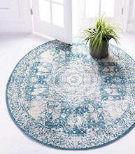 Load image into Gallery viewer, Unique Loom Bromley Collection Vintage Traditional Medallion Border Turquoise Round Rug (5' 0 x 5' 0)