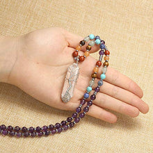 Load image into Gallery viewer, Top Plaza Natural Stone Beads Chakra Healing Crystal Amethyst Necklace Silver Tree of Life Wire Wrapped Raw Clear Quartz Point Pendant Jewelry for Womens Ladies