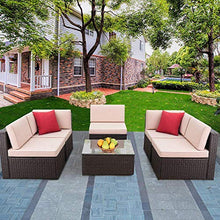 Load image into Gallery viewer, Devoko Patio Furniture Sets 6 Pieces Outdoor Sectional Rattan Sofa Manual Weaving Wicker Patio Conversation Set with Glass Table and Cushion (Beige)