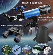 Load image into Gallery viewer, MaxUSee Travel Scope with Backpack - 70mm Refractor Telescope & 10X50 HD Binoculars Bak4 Prism FMC Lens for Moon Viewing Bird Watching Sightseeing