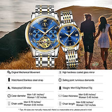 Load image into Gallery viewer, OLEVS Couple Automatic Watches for Men and Women His and Hers Watch Set Gifts Mechanical Self-Winding Tourbillon Big Face Dress Wrist Watch with Day Date Calendar Blue