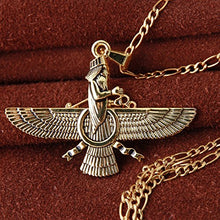Load image into Gallery viewer, Asoodehdelan Large Gold Pt Farvahar Necklace Iranian Persian Art Iran Farohar Zoroastrian Faravahar Gift (18" Chain)