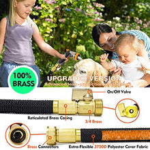 Load image into Gallery viewer, 50ft Expandable Garden hose with 8 pattern hose nozzle - 3/4’’ Solid Brass Fittings with Protective Washer No leak & Rust - Portable Storage Bag Easy Carry and Use