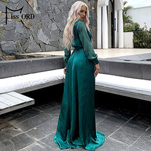 Load image into Gallery viewer, Miss ord Women's Deep V Long Sleeve Slim Split Maxi Dress with Belt (Small, Green)