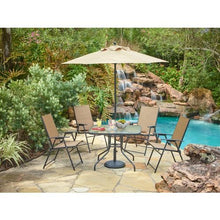 Load image into Gallery viewer, 6 Piece Outdoor Folding Patio Set - With Table, 4 Chairs, Umbrella and Built-In Base