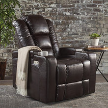 Load image into Gallery viewer, Christopher Knight Home Emersyn Tufted Fabric Power Recliner with Arm Storage and USB Cord, Brown / Black