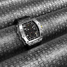 Load image into Gallery viewer, TSAR BOMBA Luxury Mens Watches Square Analog 50M Waterproof Tonneau Chronograph Replica Unique Cool Sport Watch for Men Premium Menās Silver Wrist Watch Quartz Stylish Design with Silicone Strap