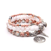 Load image into Gallery viewer, Tree of Life Turquoise Jasper & Tibetan Agate Gemstone Chakra Beaded Bracelet | Beach Charm Bracelet Set - Ocean Jewelry (Brownish Yellow)