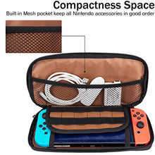 Load image into Gallery viewer, ibeacos Leather Game Traveler Deluxe Travel Case Console Protective Sleeve Accessories Storage Bag With 12 Build-in Game Card Holders And Mesh Zipper Pocket for Nintendo (Coffee)