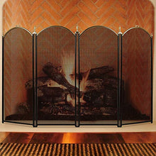 Load image into Gallery viewer, Amagabeli Large Gold Fireplace Screen 4 Panel Ornate Wrought Iron Black Metal Fire Place Standing Gate Decorative Mesh Solid Baby Safe Proof Fence Steel Spark Guard Cover Outdoor Tools Accessories