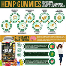 Load image into Gallery viewer, Hemp Gummies Premium 985,000 High Potency - Fruity Gummy Bear with Hemp Oil - Natural Hemp Candy Supplements for Pain, Anxiety, Stress & Inflammation Relief - Promotes Sleep and Calm Mood