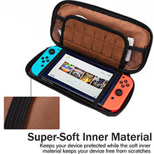 Load image into Gallery viewer, ibeacos Leather Game Traveler Deluxe Travel Case Console Protective Sleeve Accessories Storage Bag With 12 Build-in Game Card Holders And Mesh Zipper Pocket for Nintendo (Coffee)