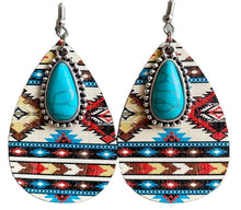 Load image into Gallery viewer, Wooden Dangle Earrings for Women African Natural Wood Teardrop Earrings Bohemian Ethnic Statement Lightweight Drop Earrings (blue)