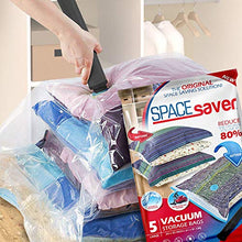 Load image into Gallery viewer, Spacesaver Premium Vacuum Storage Bags. 80% More Storage! Hand-Pump for Travel! Double-Zip Seal and Triple Seal Turbo-Valve for Max Space Saving! (Large 5 Pack)