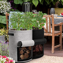 Load image into Gallery viewer, Homyhoo Potato Grow Bags with Flap 10 Gallon, 4 Pack Planter Pot with Handles and Harvest Window for Potato Tomato and Vegetables, Black and Gray