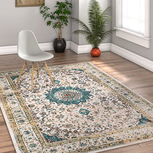 Load image into Gallery viewer, Well Woven Djemila Medallion Beige/Blue Vintage Persian Floral Oriental Area Rug 5 x 7 (5'3" x 7'3") Distressed Modern Shabby Chic Thick Soft Plush
