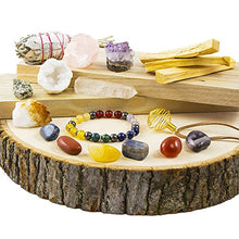 Load image into Gallery viewer, White Sage, Palo Santo Wood & Crystal Healing Kit (17Pc) ~ Smudge Stick, Palo Santo Sticks, Raw Crystals, Quartz Obelisk, 7 Chakra Stones, +Bracelet & Spiral Pendant Necklace w COA & Info Card