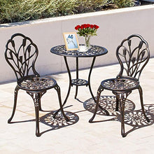 Load image into Gallery viewer, YAHEETECH 3 PCS Patio Set Tulip Design Setting Cast Bistro Table Chair Outdoor Patio Furniture, Aluminum, Antique Bronze