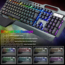 Load image into Gallery viewer, Wireless Gaming Keyboard and Mouse with Rainbow LED 16RGB Backlit Rechargeable 4800mAh Battery Metal Panel Mechanical Ergonomic Feel Waterproof Dustproof 7 Color Mute Mice for Laptop PC Gamer(Black)