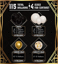 Load image into Gallery viewer, 4 Sizes – Black White Gold Balloon Garland Kit & Arch for New Years, Graduation or Birthday – Small and Large Black and White Balloons with Gold Confetti – Party Decorations for Gatsby Roaring 20s